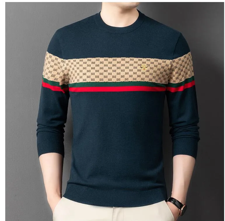 2023 nuovo sottile maglione da uomo slim fit girocollo a righe manica lunga autunno inverno cotone confortevole lettere stampate maglione lavorato a maglia top vendita