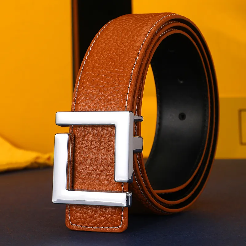 Designer Belt lyxiga kvinnor Mens b￤lten Fashion Classical Bronze Big Smooth Buckle Real Leather Strap 3,8 cm 6 F￤rg