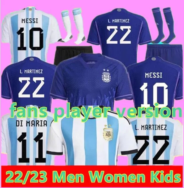 2022 2023 Argentina Soccer Jersey M E S S I Romero Dybala fans Player Version Aguero Maradona Football Shirt 22 23 män barn sätter enhetlig argentinsk di maria