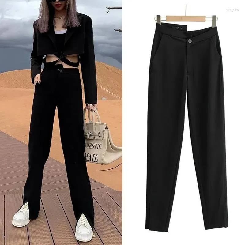 Pantalon femme Design irrégulier Sarouel droit Couleurs unies Taille haute Lâche Blazer Costume Femmes Noir Cool Mode Pantalon sur mesure