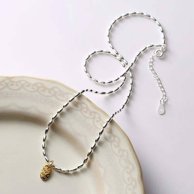 Exquis 925 Sterling Silver Irrégulier Ovale Amour Pendentif Collier Pour Les Femmes Cadeaux D'anniversaire Fine Jewelry