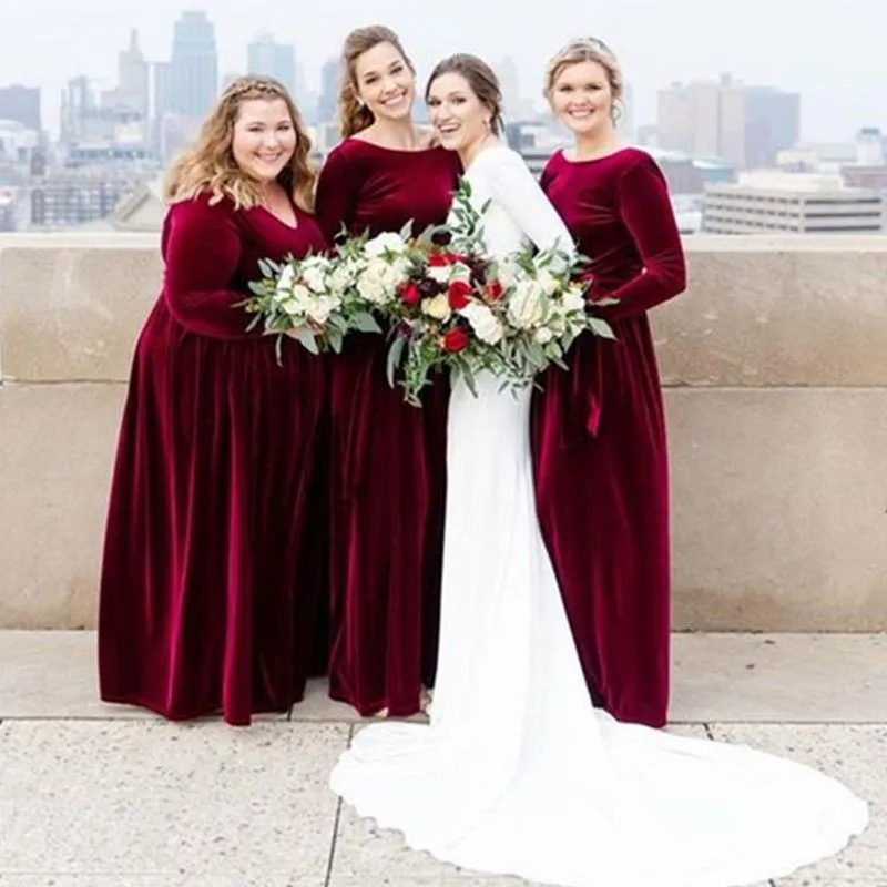 Long maroon cheap bridesmaid dresses