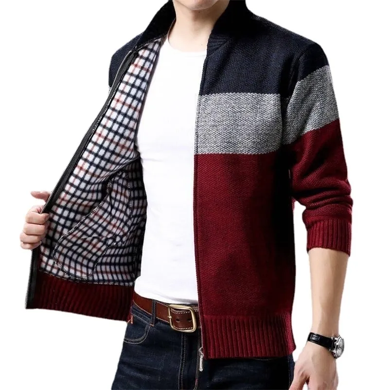 Herrtröjor Spring Winter Men's Cardigan SingleBreasted Fashion Knit Plus Size Sweater Stitching ColorBlock Stand Collar Coats Jackor 220928