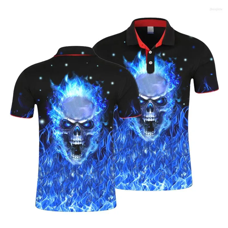 Hommes Polos Hip Hop 3D Impression Complète Crâne Hommes Polos Motif Tops Unisexe D'été Plus La Taille À Manches Courtes Slim Fit Casual Chemise Homme