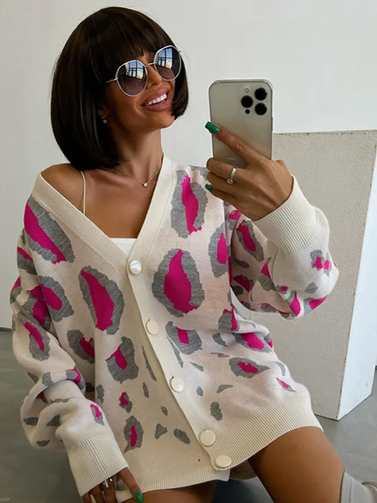 Leopard Print Knit Womens Heavy Cardigan Sweaters For Women Loose Fit Single Breasted Elegant Autumn Winter Sweater From Cong02 43.2 DHgate.Com
