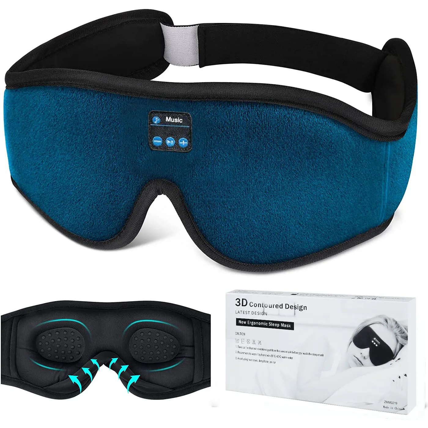 Cuffie per dormire 3D Bluetooth 5.0 Fascia per dormire Artefatto per dormire senza fili Musica traspirante Maschera per gli occhi Auricolari per regali per chi dorme sul lato