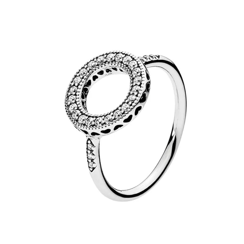 925 Sterling Silver Sparkling Halo Hearts Ring CZ Diamond bruiloft sieraden voor vrouwelijke meisjes met originele doos voor Pandora Rose Gold Circle Rings