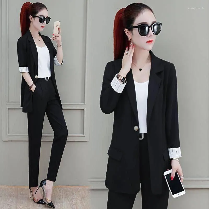 Twee stuk broek voor dameskantoor Pak Fashion Blazer broekpak Simple Solid Color Jackets Tops 3 Set Lady Business