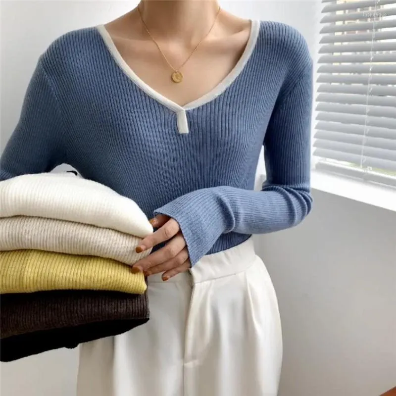 Suéteres de mujer Otoño Invierno suéter mujer cuello pico tejido moda coreana Chic Slim Deisgner Pull Femme prendas de punto ropa interior
