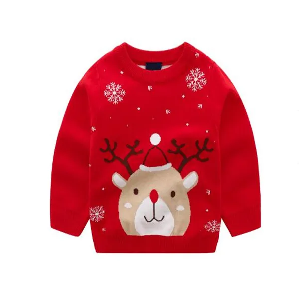 어린이 스웨터 풀버 유럽 및 미국 스타일의 이중층면 스레드 크리스마스 눈송이 사슴 자카드 스웨터