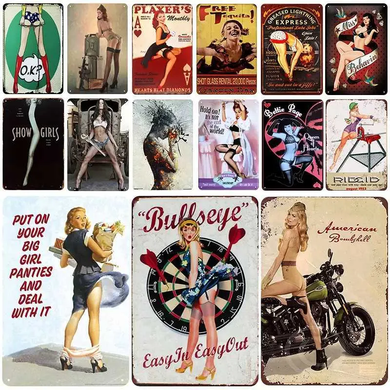 Metal Painting 2021 Sexy Girls Plaque Vintage Tin Sign Pin Up Shabby Chic Decor Metallo Vintage Bar Decorazione Lady Garage Poster da parete Pub Home Craft Decor