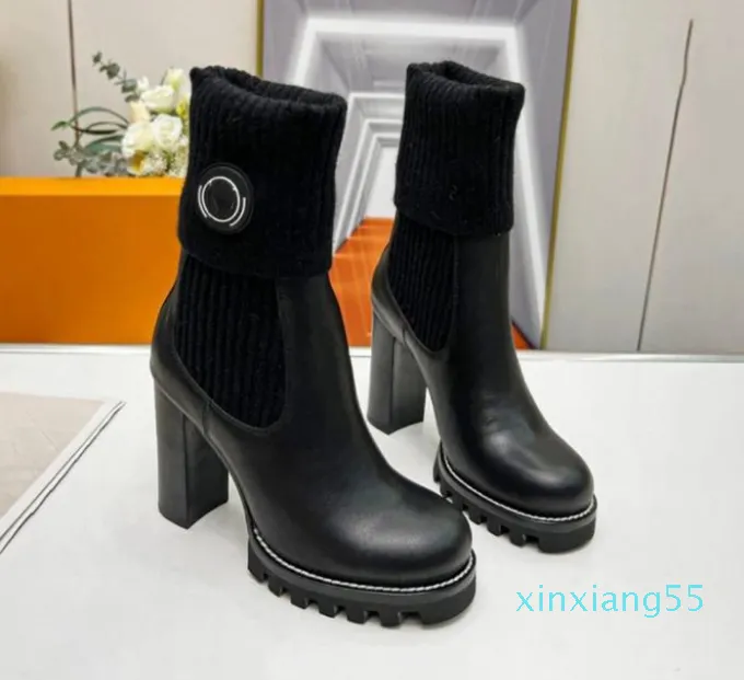 2022 Boot Wintry Calfskin Stretch Fleece Warm Comfortable Easy On Off Rubber Patch Contrast Stitching