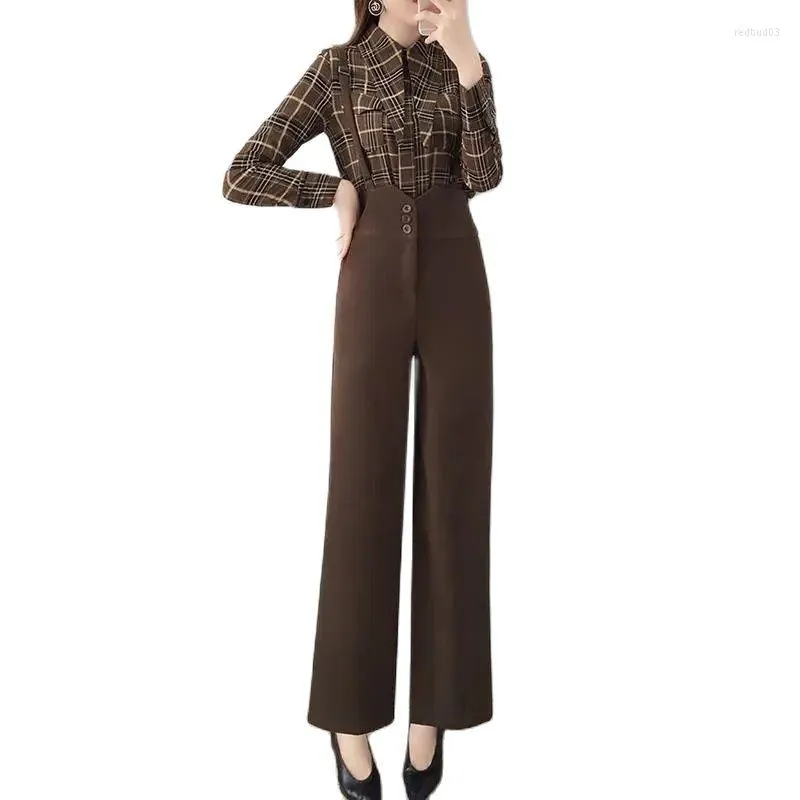 Calças de duas peças femininas Mulheres definidas femininas elegantes trajes profissionais de moda Lady Tops Rompers de perna larga 2022