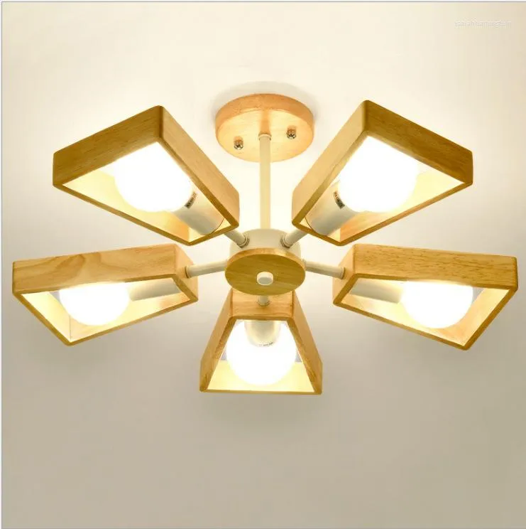 Pendant Lamps Solid Wood Wheel Fan Chandelier Living Room Dining Study Balcony Log Simple LED Chandelie