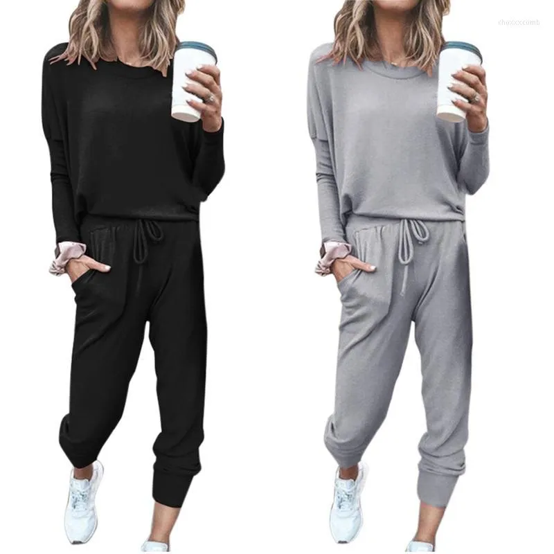 Pantalones de dos piezas para mujer Conjunto de 4 piezas de primavera para mujer Conjuntos de mujer Conjuntos casuales Jogger Traje deportivo coreano Chándal Negro S Gris claro M