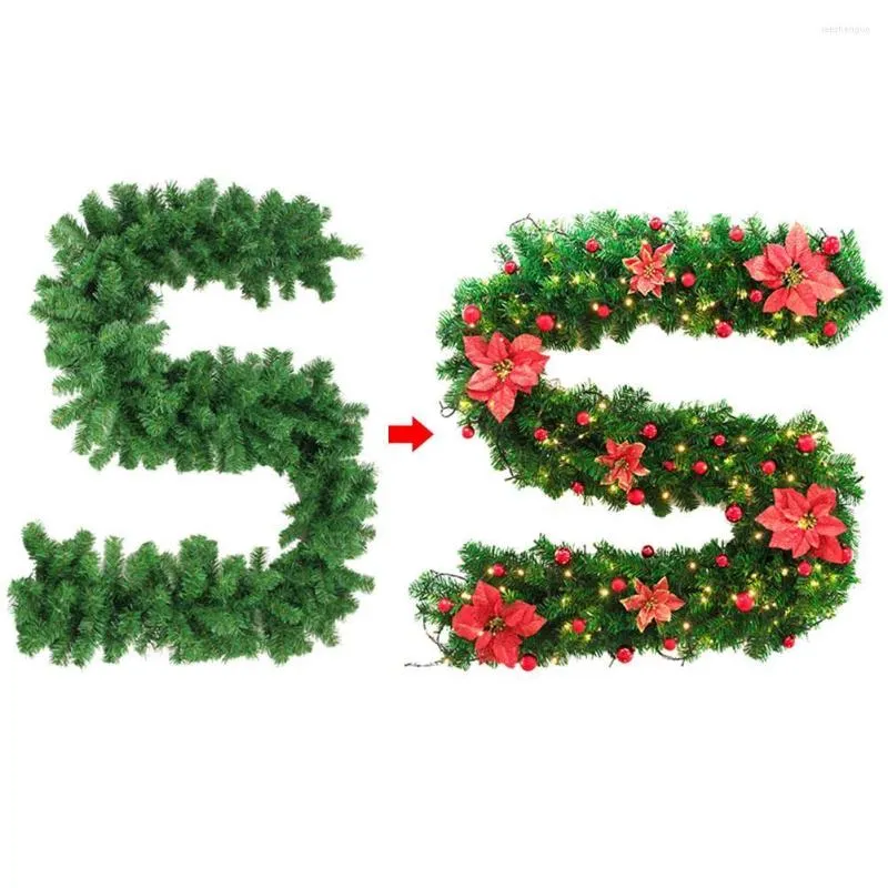 Dekorativa blommor 2.7m konstgjorda gr￶n jul garland krans hemfest dekoration pvc rattan xmas tr￤d banner blommband prydnad