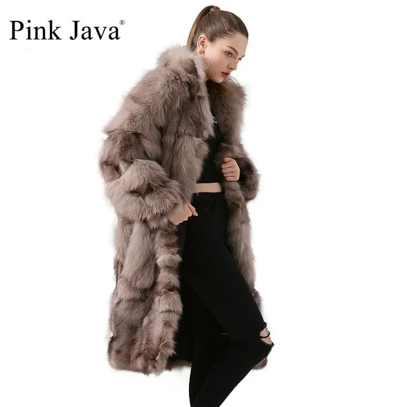 Womens Fur Faux Ppink Java QC19036 Real Fur Coat Women Winter Fashion Jacket Långt tillgänglig 220929