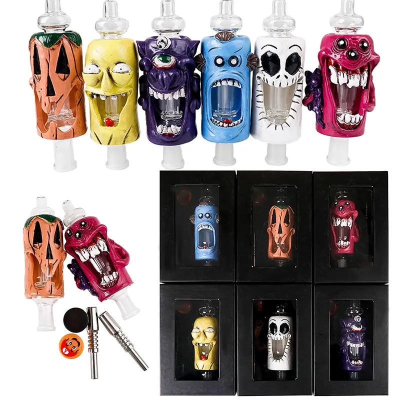 Live Resin Glass NC Accessoires pour fumeurs Personnages uniques Forme Nector Collector Kit Titanium Tips Dab Rig Oil Rigs Avec Bubble Wrap Halloween