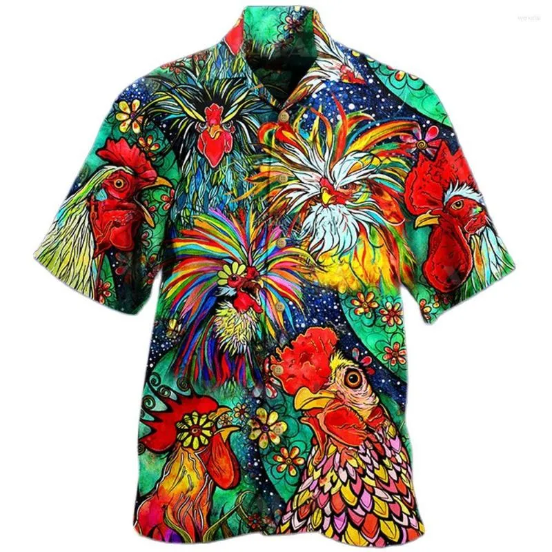 Men's Casual Shirts Men's Fashion 3d Printed Rooster For Men Hawaiian Apparel Short Sleeve Summer Lapel Single Breasted Tops Clothing