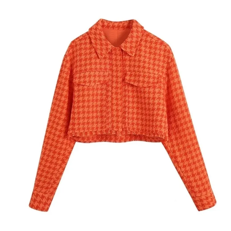 Kvinnors jackor zevity kvinnor vintage houndstooth tryck fritid kort orange kappa damer dubbla fickor lapp tweed ulljacka toppar ct403 220929