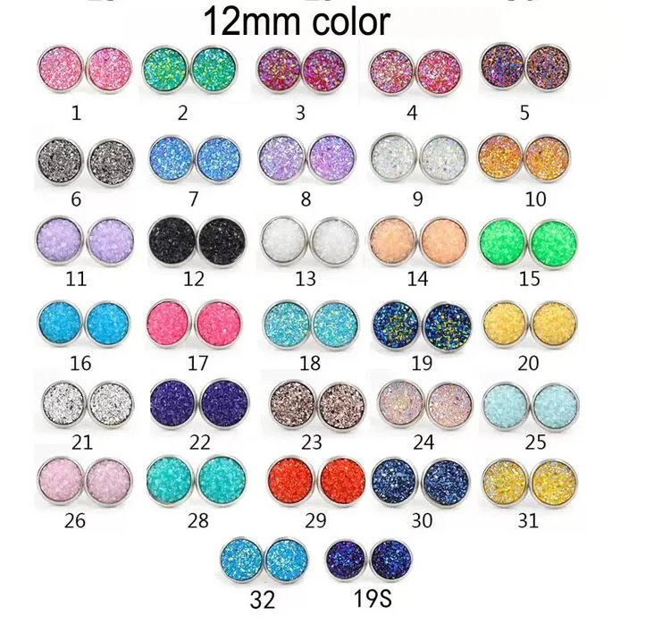 8 mm 10 mm 12 mm Handgemaakte Druzy Stud -oorbellen Trendy Womens Eenvoudige roestvrijstalen toon Groothandel Resin Stone Oorring Groothandel