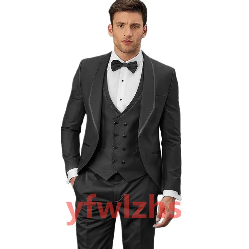 Wykonany na zamówienie Tuxedos One Button Men Suits Shawl klapy Groomsmen Wedding/Prom/Dinner Man Blazer Pants Tie kamizelka M153