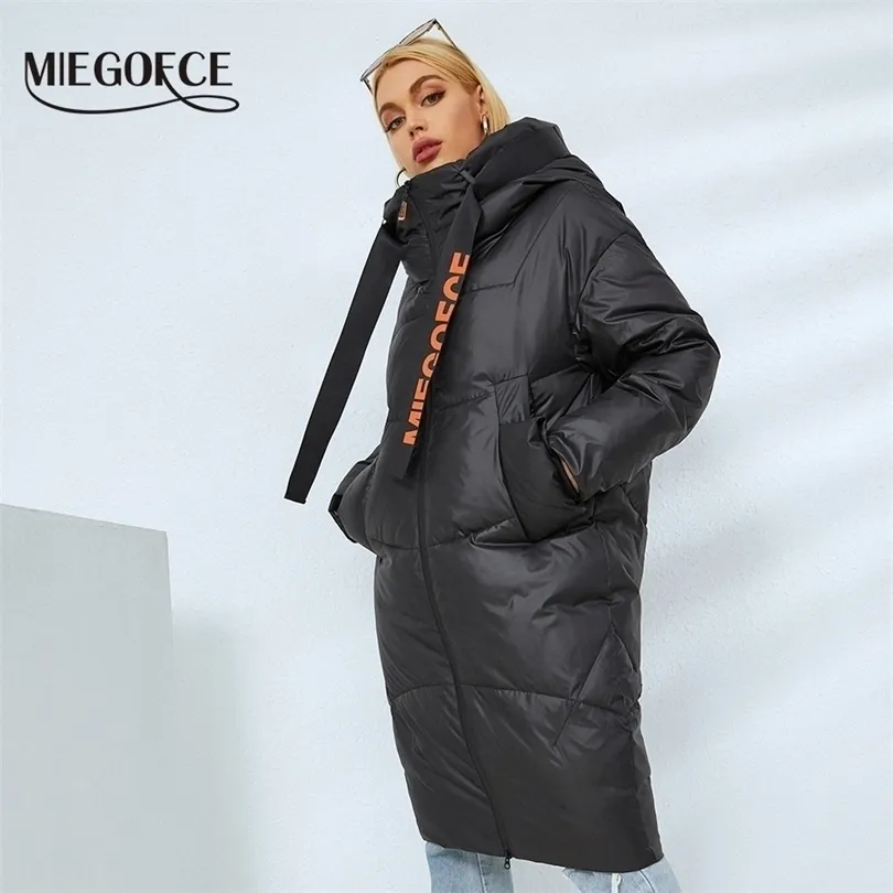 Womens Down Parkas Miegofce vinterkvinnor förtjockar hög krage huva parkor långa knä ljusa färger stora fickor jacka kvinnliga outwear d21517 220929