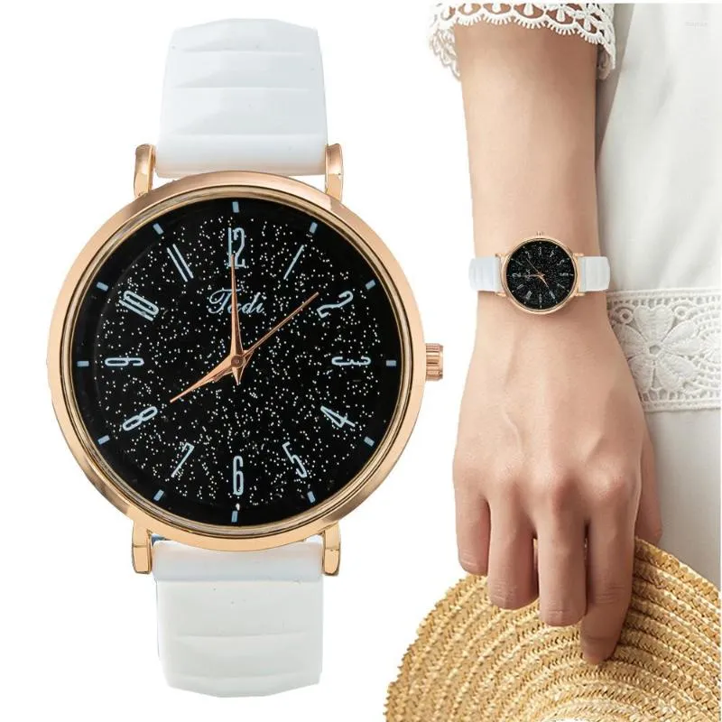 Avanadores de pulso Ultra-fingro Starry Sky Dial observa mulheres moda quartzo sílica gel elegante ladras assistem feminino zegarek damski