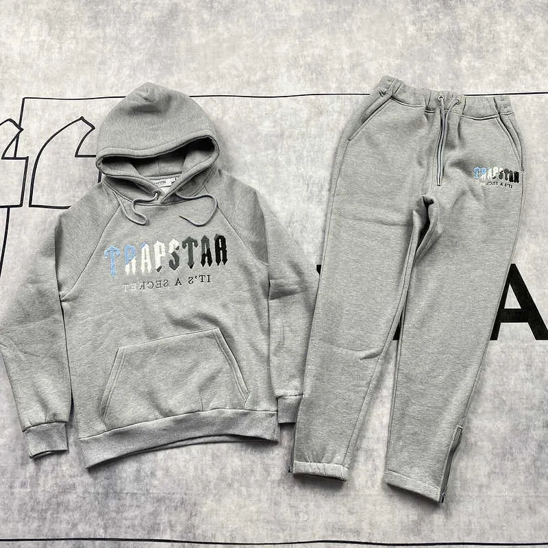 남자 Tracksuits 2022 남자 여자 컬러 Flocking 까마귀 운동복 정장 Trapstar 양털 세트 Hoody G220927