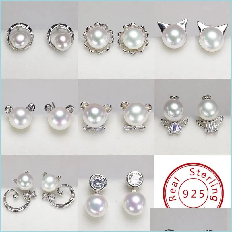 Stud 8 Styles Pearl Earrings S925 Sterling Sier Stud Summer Style 6-7mm For Women Girl Diy Wedding Present Drop Delivery 2021 Jewelry BDE DH9QV