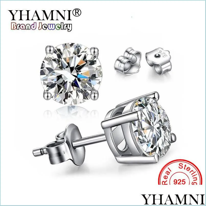 Charm Solitaire Charm 6Mm 8Mm Lab Diamond Stud Earring Real 925 Sterling Sier Jewelry Engagement Wedding Earrings For Women Men Drop Otzde