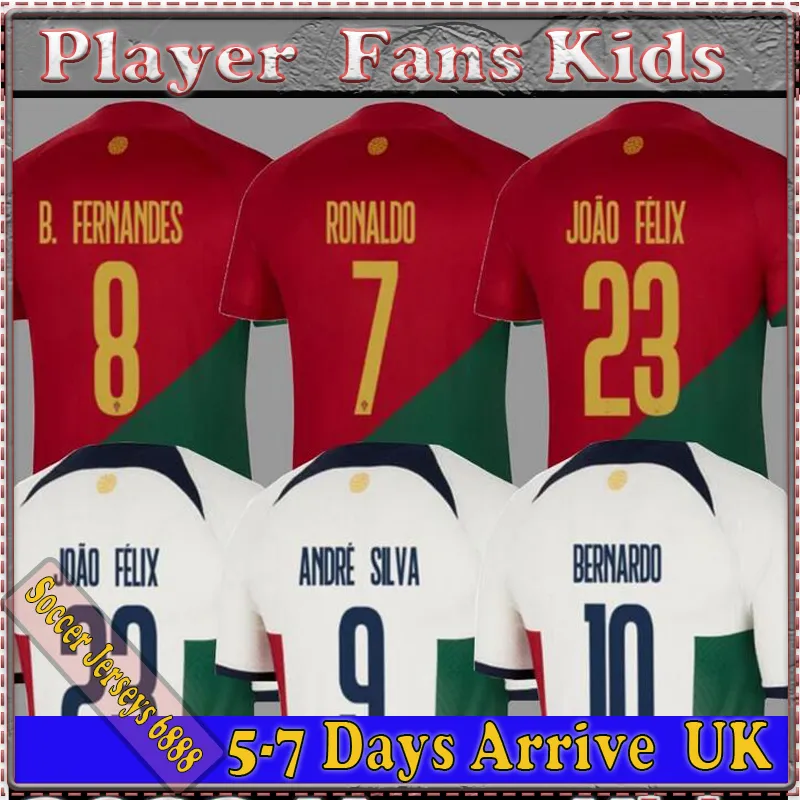 22 23 PortuguesaS Fsan Player koszulki piłkarskie Maillot Foot JOAO FELIX RUBEN NEVES BRUNO FERNANDES DIEGO J. OTAVIO 2022 2023 portugalska koszulka piłkarska Mężczyźni Zestawy dziecięce