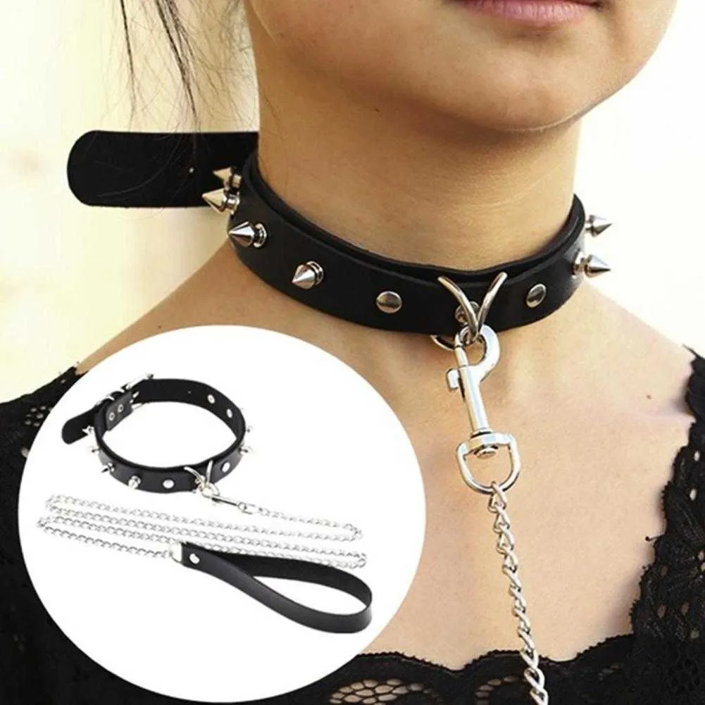Beauty Items Adults sexyy Toy Erotic Faux Leather BDSM Choker Rivet Neck Collar Traction Rope Bondage Restraint sexy Toys for Couple Game