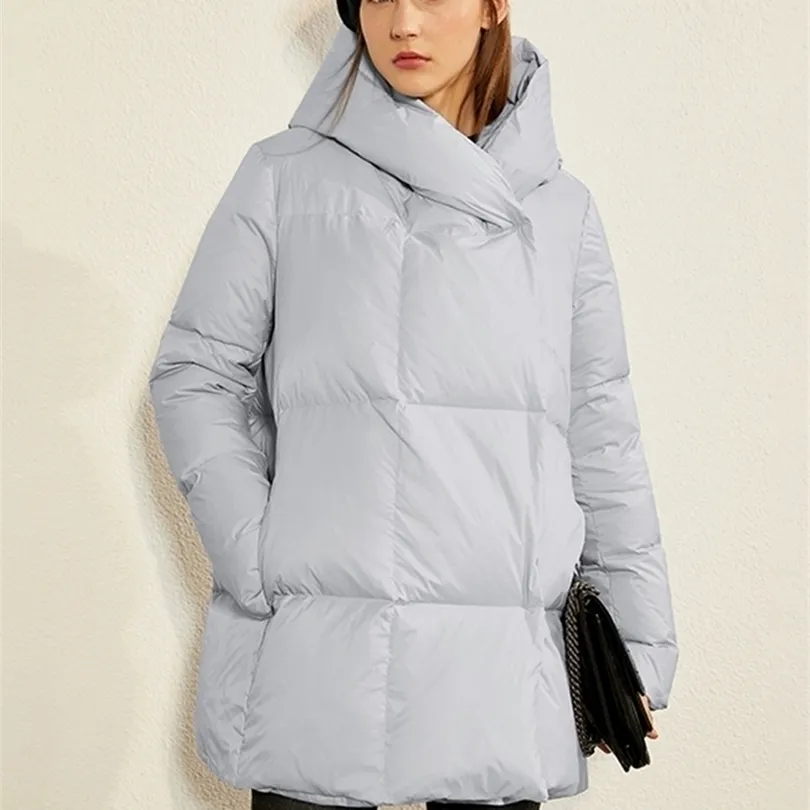 Damen Daunenparkas AMII Minimalismus Winter Leichte Daunenmäntel mit Kapuze Weiße Entendaunenjacke Damen Warme Mode Lange Kleidung 12120285 220929