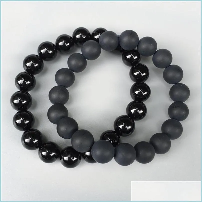 Beaded Strands 10Mm Black Onyx Beads Bracelet Elastic Bracelet Gemstone Bead Bracelet Matte Or Polished Stone Drop Delivery 2021 J Oterh