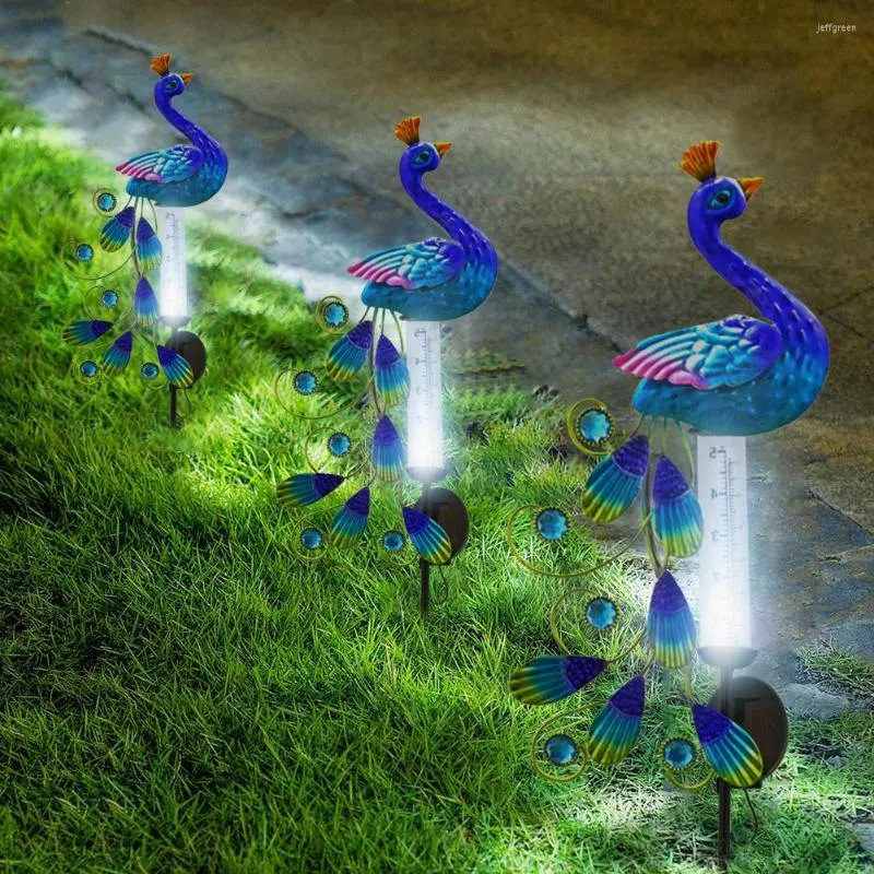 Vintage Solaire Jardin Lumières Paon Ornement Animal Oiseau En Plein Air Led Décor Sculpture Éclairage Lampes Pluviomètre Statue
