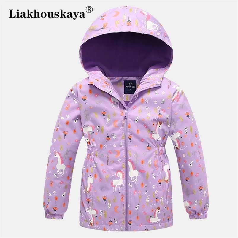 Giubbotti Giacca Unicorno Per Ragazze Cappotto Primavera Bambini Giacca a vento Pile polare Capispalla Impermeabile Bambini coreani Abbigliamento con cappuccio 220928