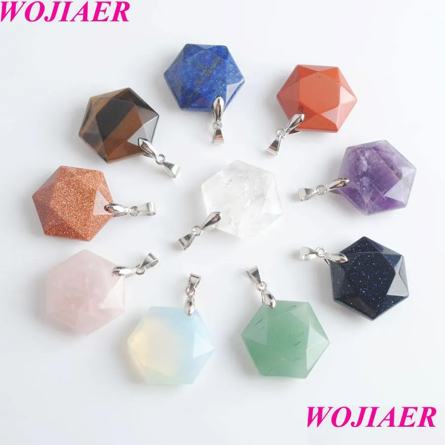 Hangende kettingen Gezamelde zeshoekige natuurlijke edelstenen hanger opaal lapis roze kwarts tijger eye reiki sieraden accessoires ketting be9 dhweo