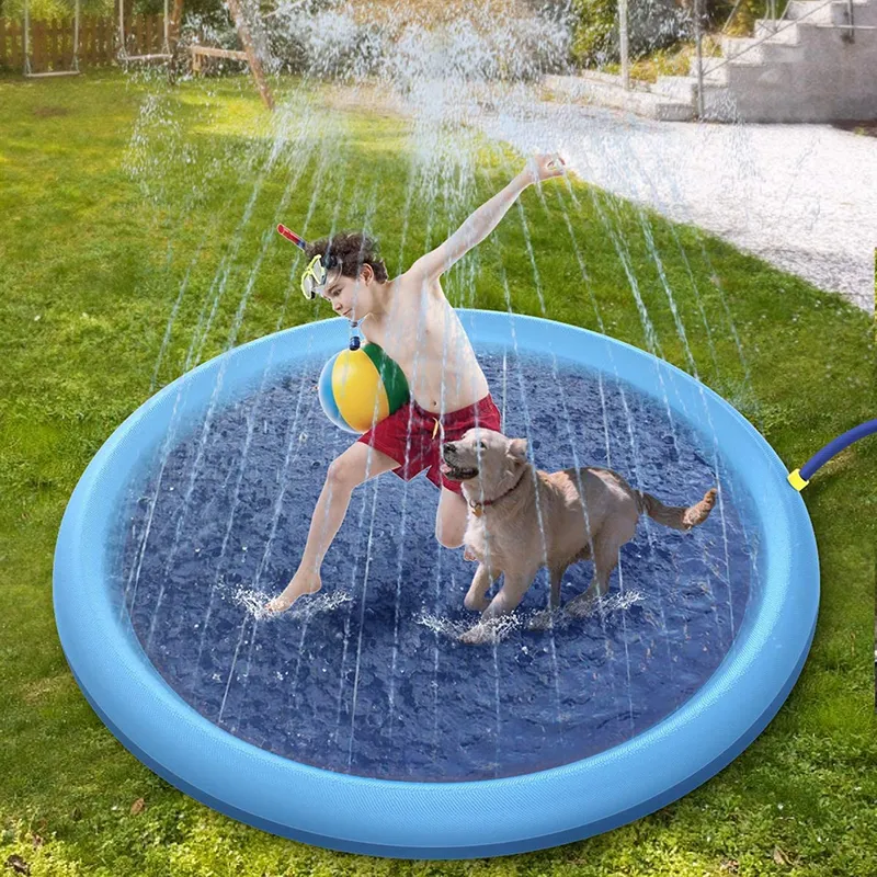 kennels pennor 100/150/170 cm husdjur sprinkler pad spela kylmatta för hundpool uppblåsbar vatten spray sommar cool badkar 220929