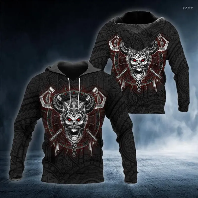 Heren Hoodies Furious Warrior Viking Skull Tattoo 3d Full -geprinte unisex Hoodie Men Sweatshirt Streetwear Zip pullover Casual jas