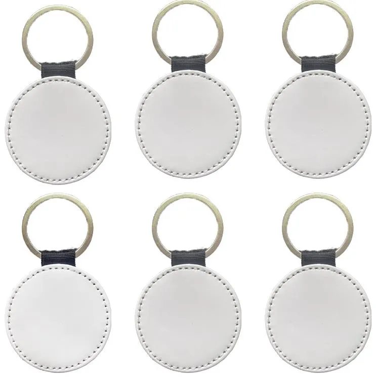 Party Favor Round Heat Transfer Keychain Pendant Fine Flash Sublimation Blank Leather Keychains Luggage Decoration Key Ring DIY Gift SN4918