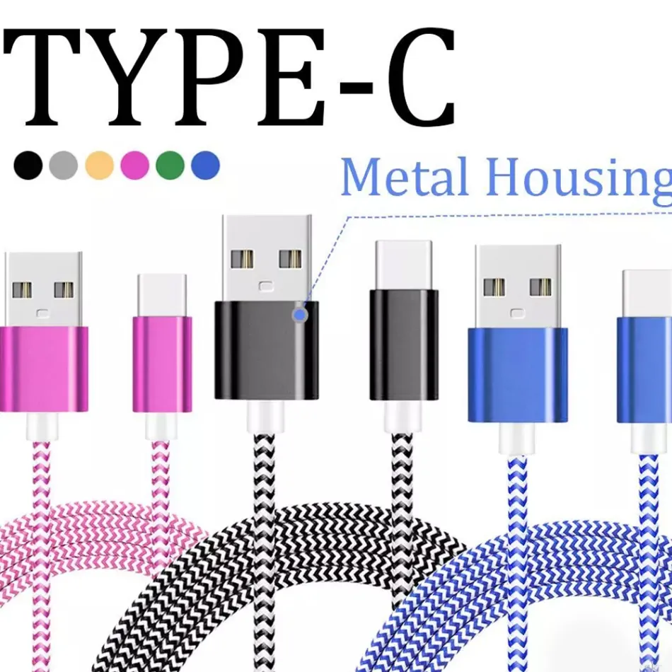 Cabos de tecido de nylon linha de dados USB de cobre para samsung tipo C/mirco/5/6/7 1m 2m 3m Cabo de carregamento com saco de opp