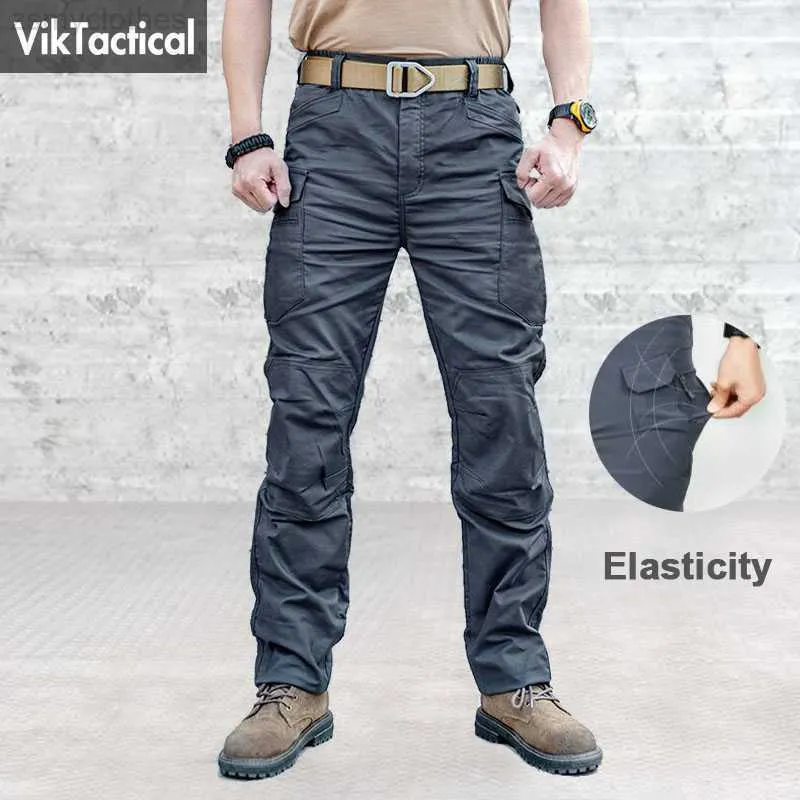 Calças táticas masculinas da cidade com vários bolsos calças de carga elásticas calças militares de combate de algodão SWAT Exército magro gordo calças casuais 5XL