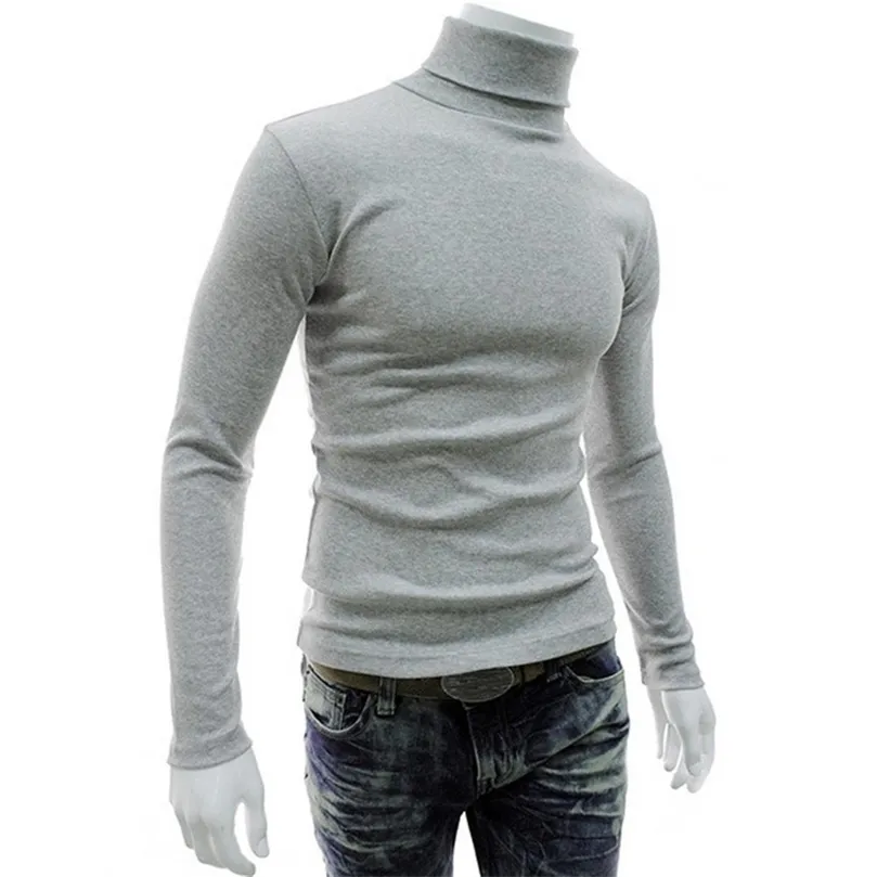 Męskie swetry z długim rękawem Turtleeck Mężczyźni Pullover miękki stały kolor elastyczna dzianina koszula na jesienną zimę 220929