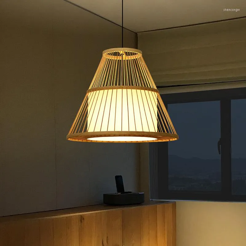 Hanglampen bamboe droplight kroonluchter licht Zuidoost -Azië Japanse stijl creatieve kooi holle lamp voor restaurant thee huis