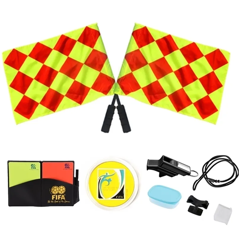 Other Sporting Goods Soccer Referee Flag with Coin Whistles Red Yellow Cards Set Tool Football Kit Outdoor Survival Equipment 220929