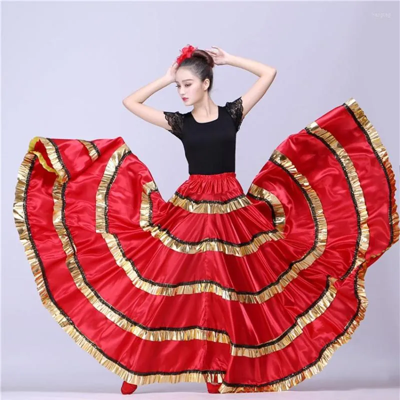 STEGN Wear Mulheres ciganas Vestido Espanha Flamenco Salia Poliéster Cetim Smootor Big Swing Carnaval Party Ballroom Belly Dance Trajes