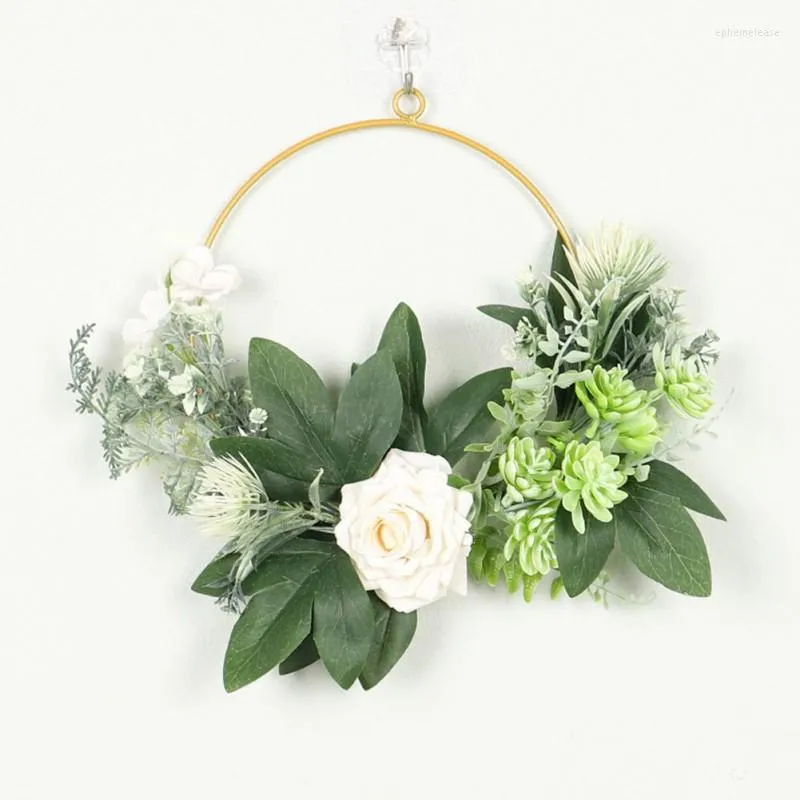 Decorative Flowers White Artificial Wreath Bouquet Wall Front Door Garland Home Decoration Hanging Accessories Festival Deco Fake Silk Leaf