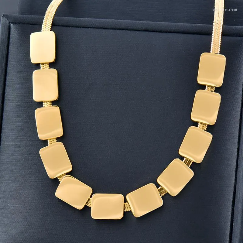 Pendanthalsband Sinleery Punk Cube Gold Color Jewelry på halsen 316L Rostfritt stålhalsband för kvinnokedjor Koker Tillbehör XL894