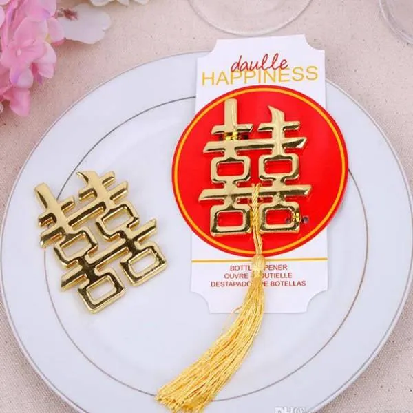 Abrebotellas de doble felicidad con temática asiática Favores de banquete de boda Regalos de boda
